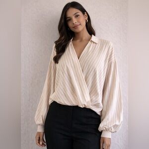 By Together Cream Pinstripe Blouse